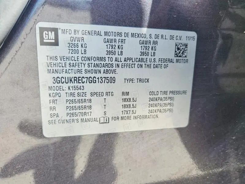 2016 CHEVROLET SILVERADO K1500 LT  