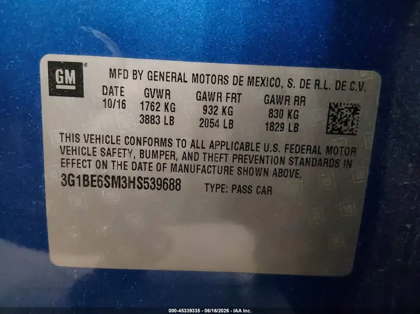 2017 CHEVROLET CRUZE LT AUTO