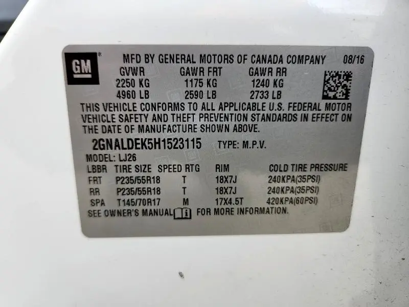 2017 CHEVROLET EQUINOX PREMIER  