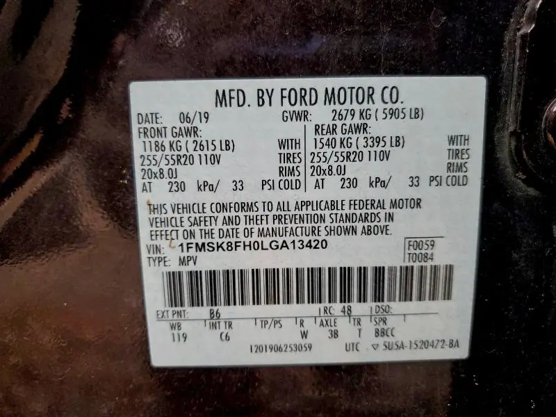 2020 FORD EXPLORER LIMITED  