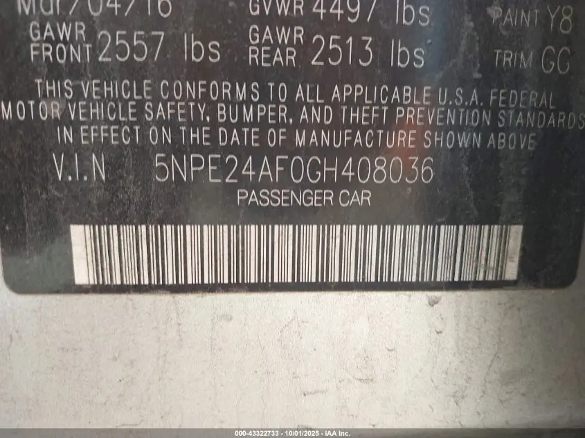 2016 HYUNDAI SONATA SE