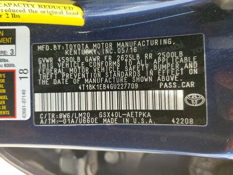 2016 TOYOTA AVALON LIMITED  