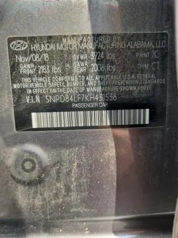 2019 HYUNDAI ELANTRA SEL  