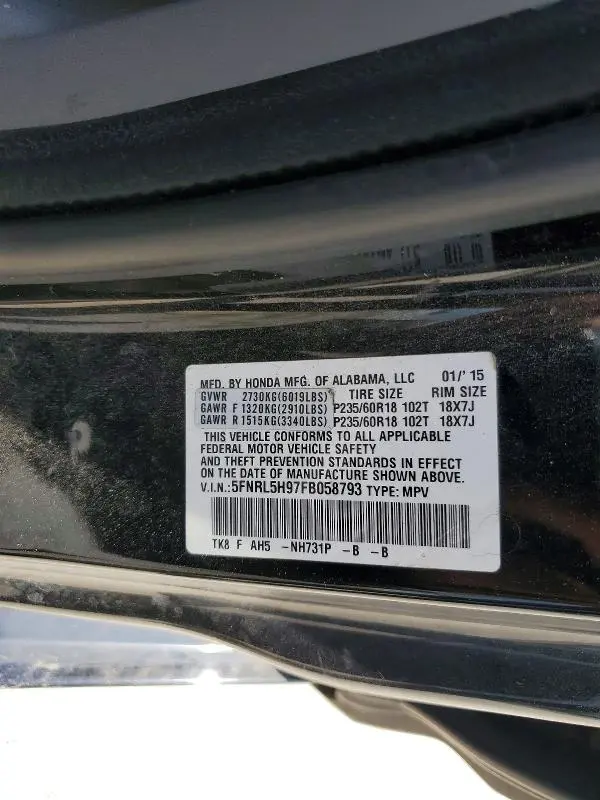 2015 HONDA ODYSSEY TOURING  