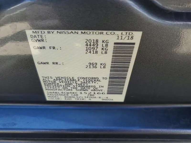 2019 NISSAN ALTIMA SR  