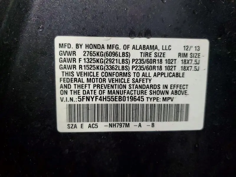 2014 HONDA PILOT EXL  
