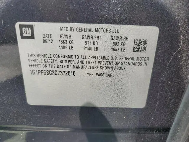 2012 CHEVROLET CRUZE LT  
