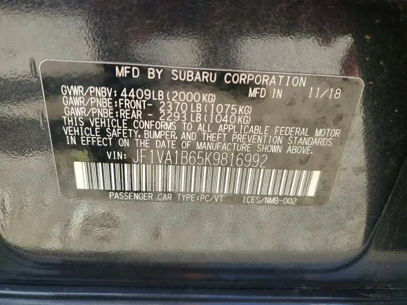 2019 SUBARU WRX PREMIUM  