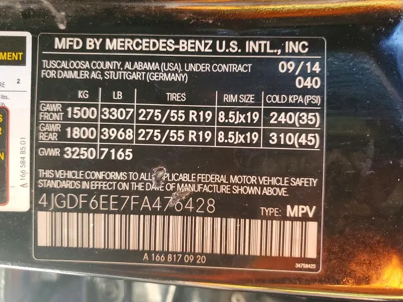2015 MERCEDES-BENZ GL 450 4MATIC  