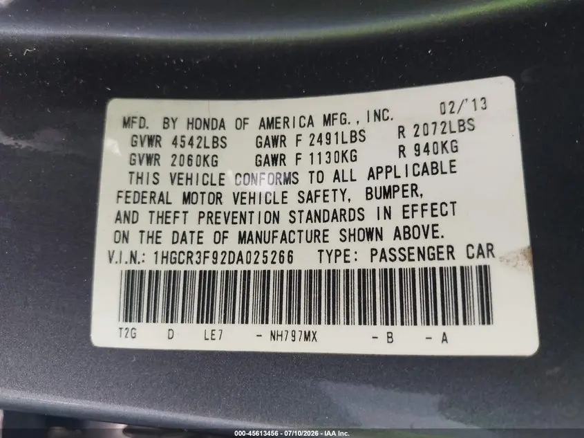2013 HONDA ACCORD TOURING