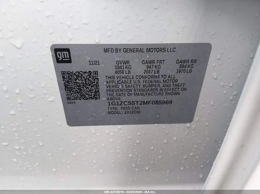 2021 CHEVROLET MALIBU FWD 1FL