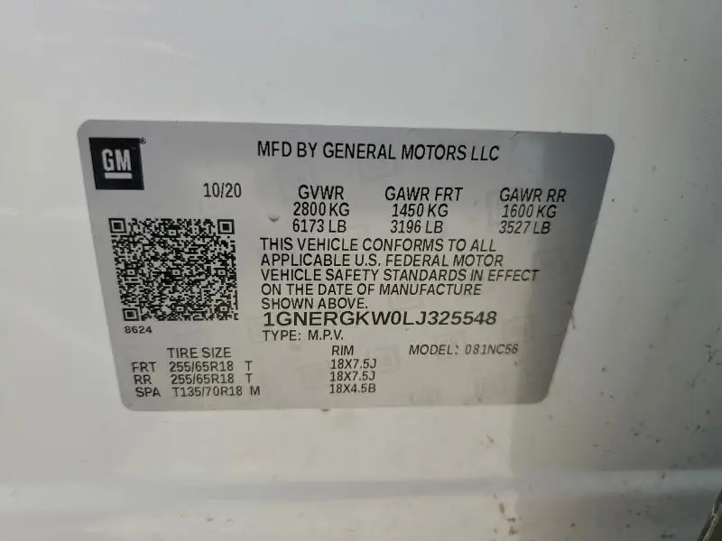 2020 CHEVROLET TRAVERSE LT  