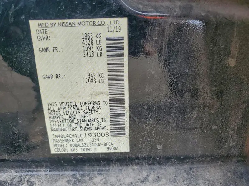 2020 NISSAN ALTIMA SR  