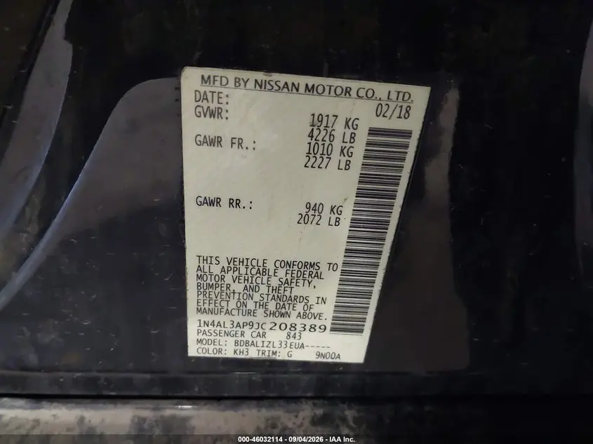 2018 NISSAN ALTIMA 2.5 SV