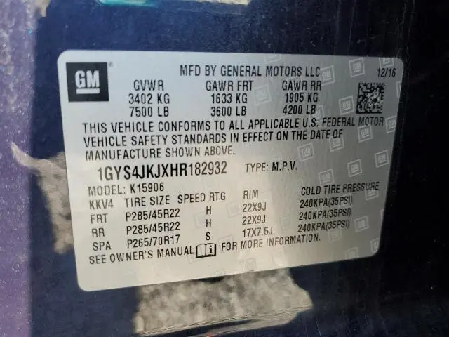 2017 CADILLAC ESCALADE ESV PREMIUM LUXURY  