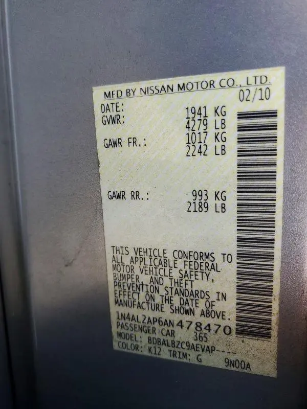 2010 NISSAN ALTIMA 2.5  