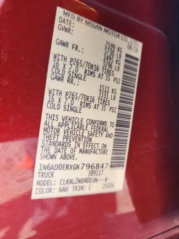 2016 NISSAN FRONTIER S  