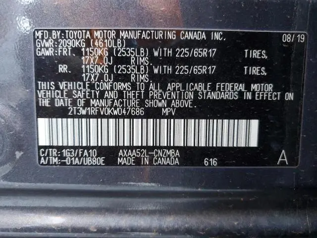 2019 TOYOTA RAV4 XLE  