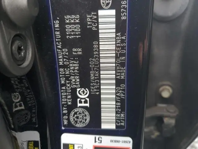 2020 TOYOTA CAMRY LE  