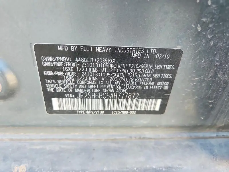 2010 SUBARU FORESTER XS  