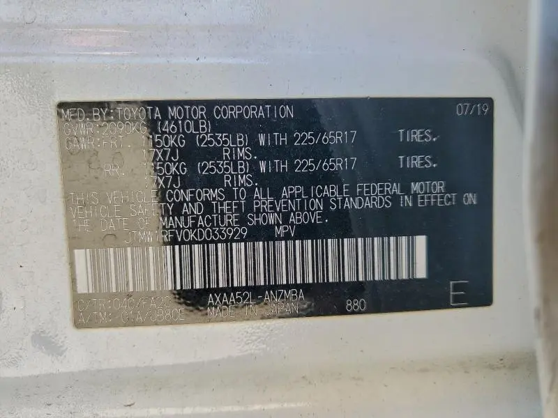 2019 TOYOTA RAV4 XLE  