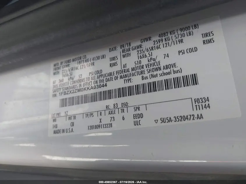 2019 FORD TRANSIT-350 XL