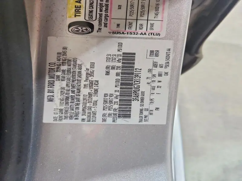 2012 FORD FUSION SEL  