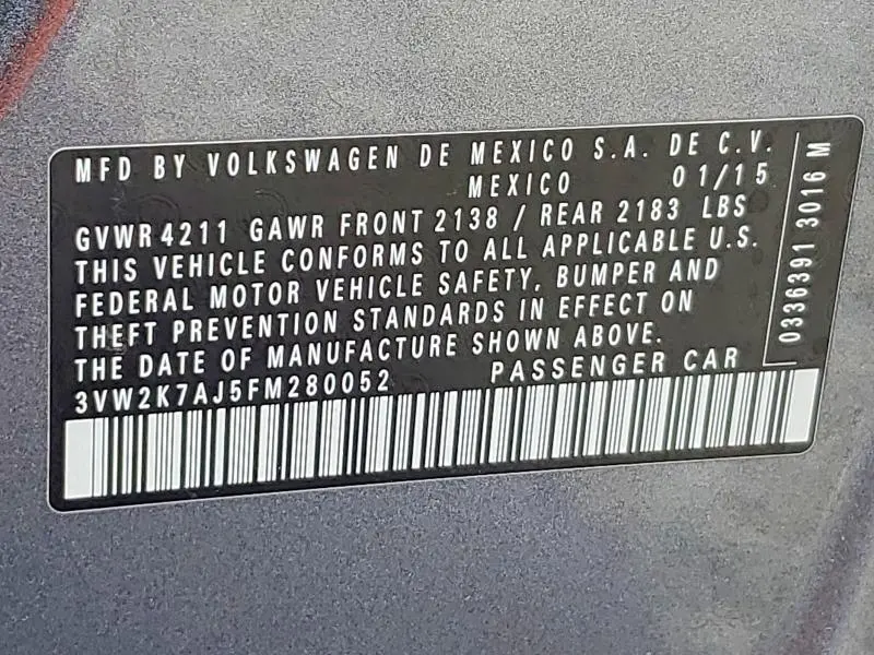 2015 VOLKSWAGEN JETTA BASE  
