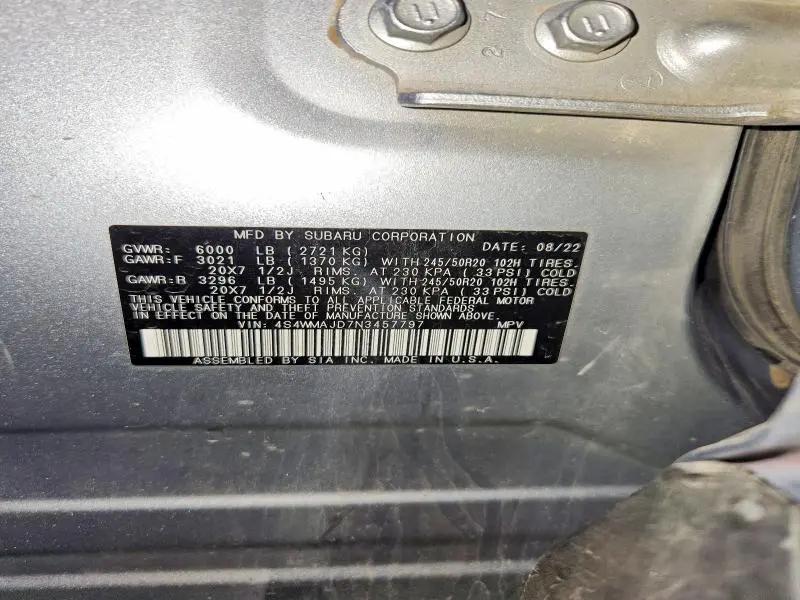 2022 SUBARU ASCENT ONYX EDITION  