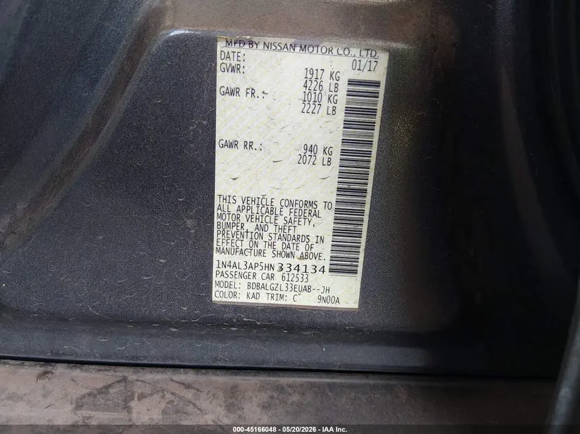 2017 NISSAN ALTIMA 2.5 S