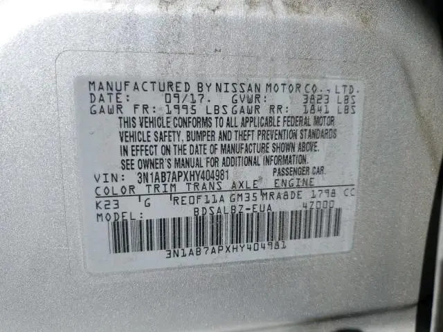 2017 NISSAN SENTRA S  