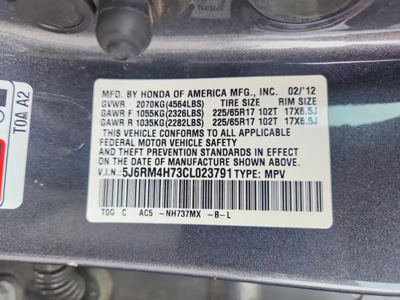 2012 HONDA CR-V EXL  