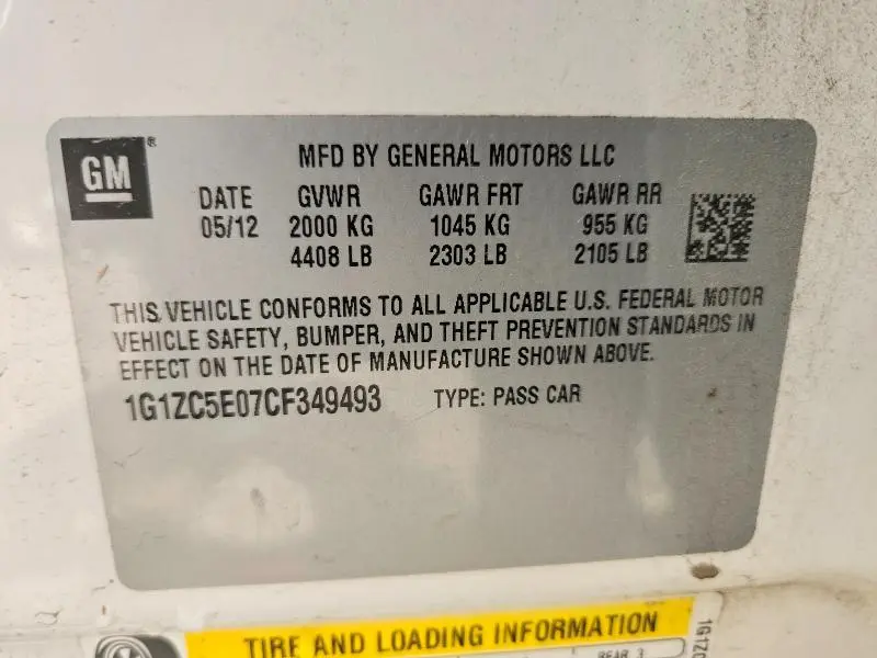 2012 CHEVROLET MALIBU 1LT  