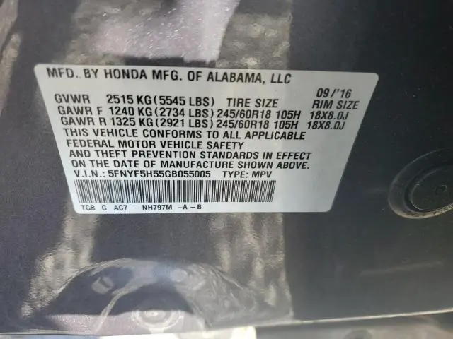 2016 HONDA PILOT EXL  