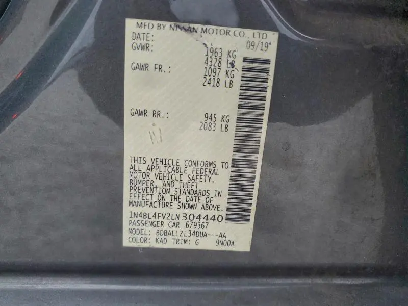 2020 NISSAN ALTIMA PLATINUM  