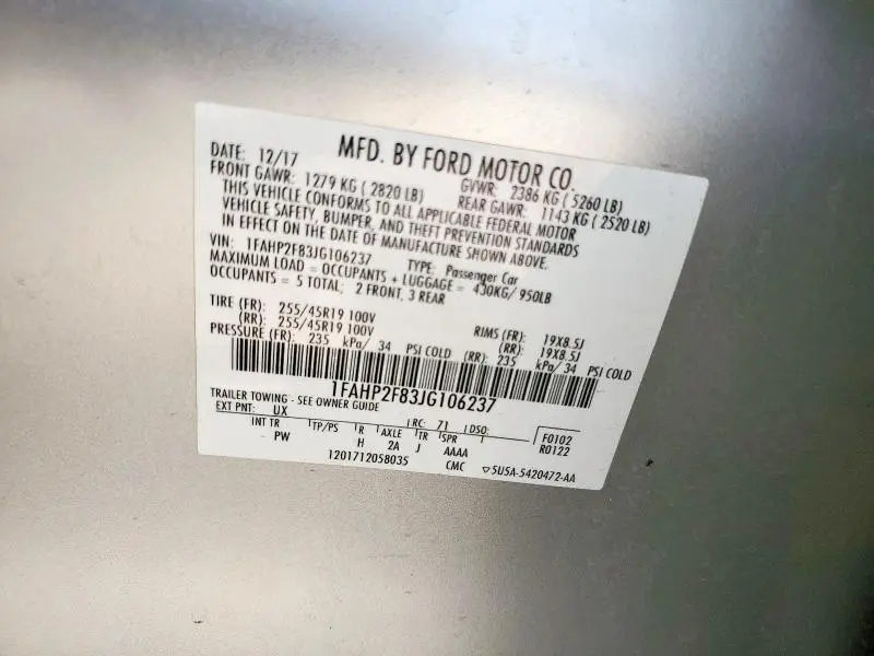 2018 FORD TAURUS LIMITED  