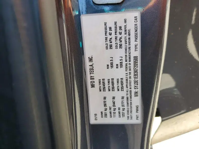 2019 TESLA MODEL 3   