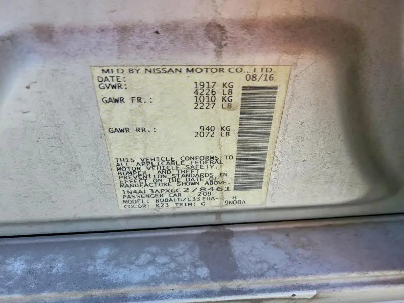 2016 NISSAN ALTIMA 2.5  