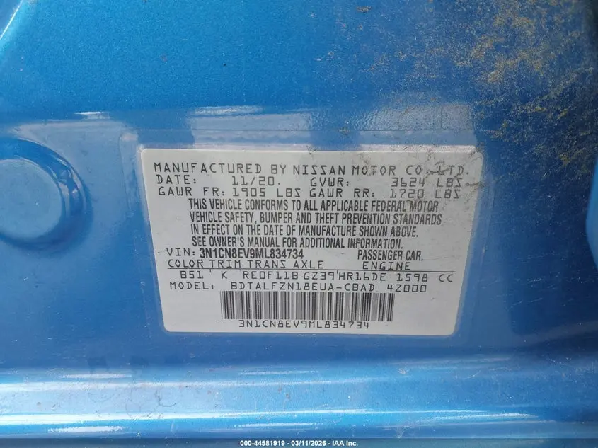 2021 NISSAN VERSA SV XTRONIC CVT
