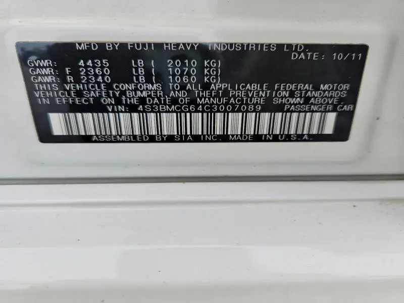 2012 SUBARU LEGACY 2.5I PREMIUM  