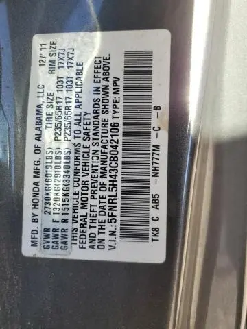 2012 HONDA ODYSSEY EX  