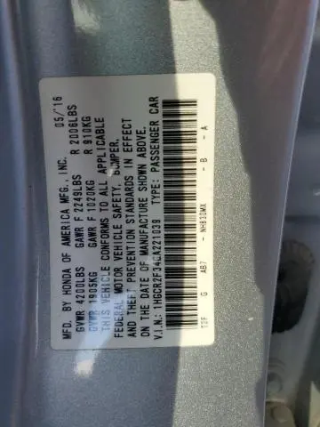 2016 HONDA ACCORD LX  