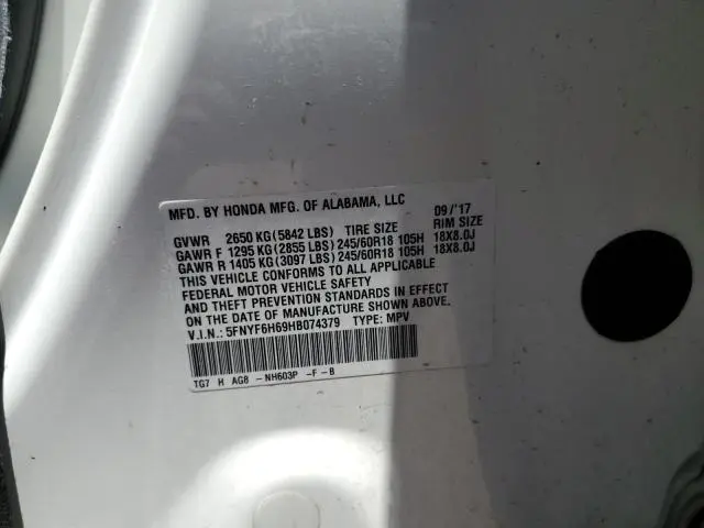 2017 HONDA PILOT EXL  