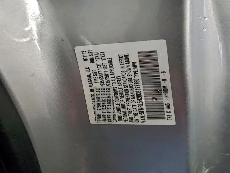 2012 HONDA ODYSSEY LX  