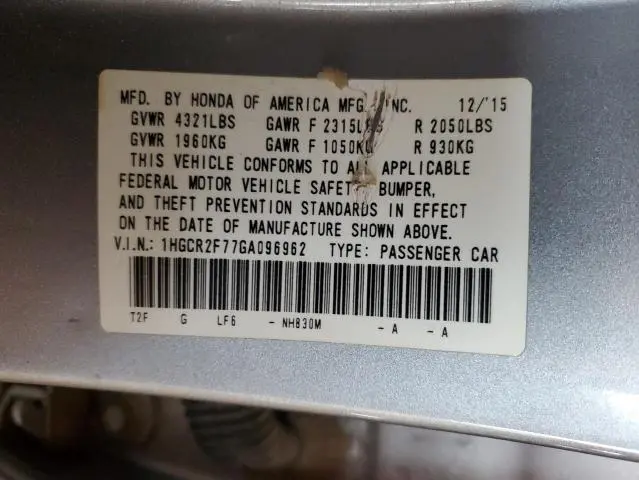 2016 HONDA ACCORD EX  