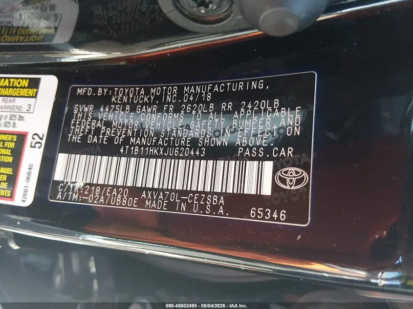 2018 TOYOTA CAMRY SE
