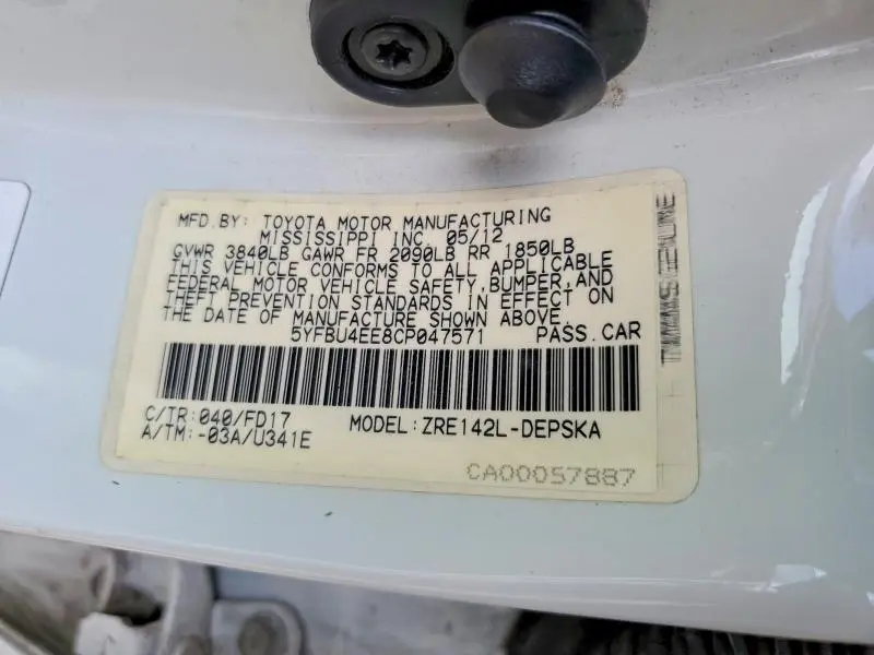 2012 TOYOTA COROLLA S  