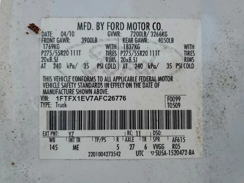 2010 FORD F150 SUPER CAB  