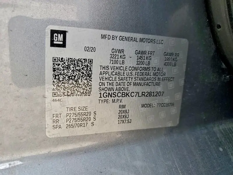 2020 CHEVROLET TAHOE C1500 LT  