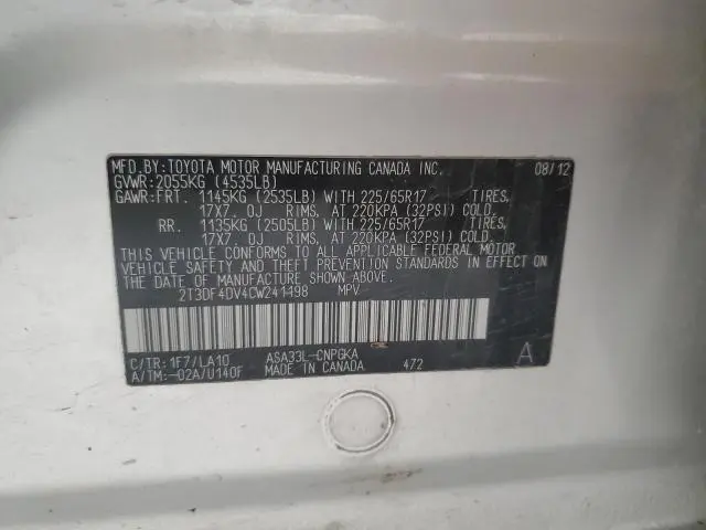 2012 TOYOTA RAV4 LIMITED  